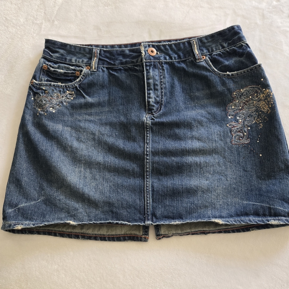 American Eagle Y2K Vintage Sequined Denim Mini Jean Skirt 14 - Picture 5 of 9